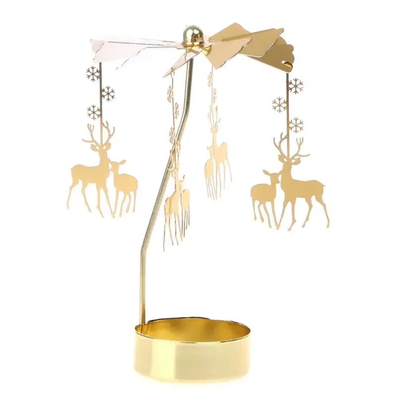 Spinning Metal Tealight Candle Holder with Rotating Charms for Cozy Home Decor & Festive Table Setting