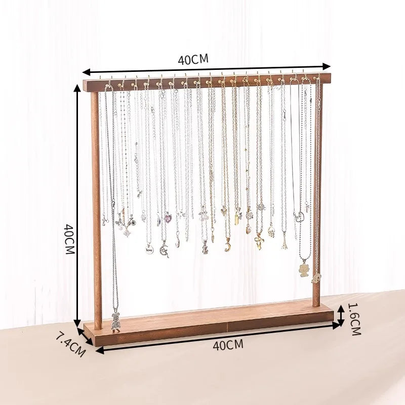 Solid Wood Countertop Jewelry Organizer Stand with Hooks