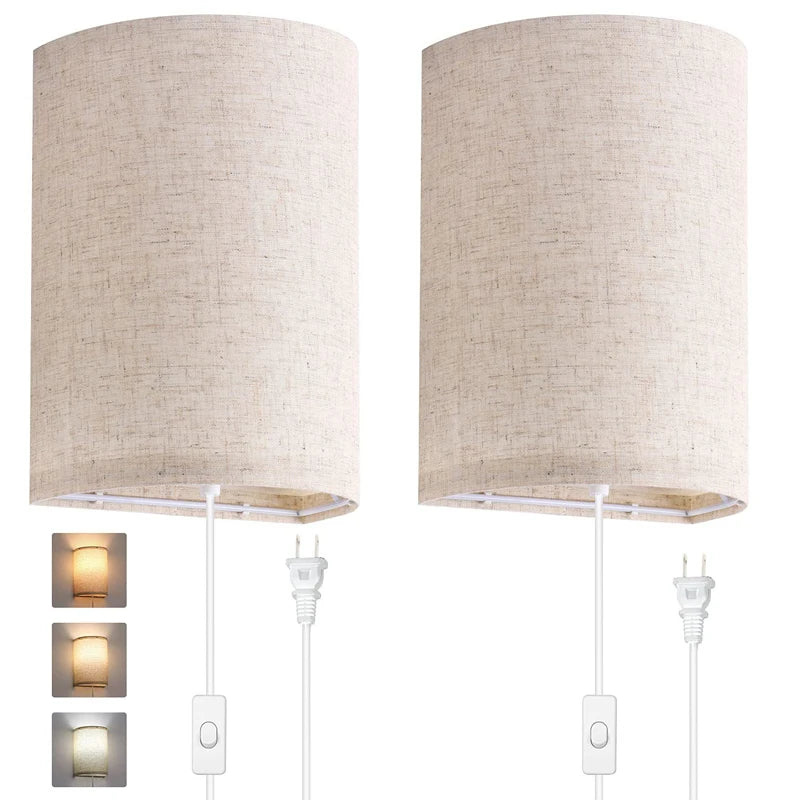 Arden Plug-In Wall Sconce Lamp with Linen Shade