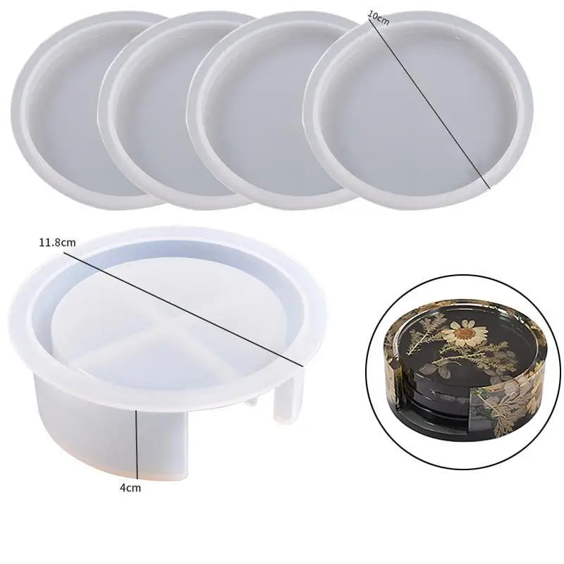 Resin Coaster Silicone Mold Set with Holder – Round, Square & Octagon DIY Drink Coaster Molds for Living Room & Gift-Making