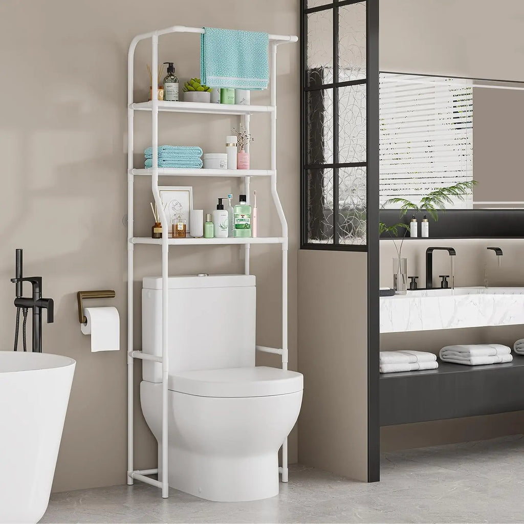 3-Tier Freestanding Over-Toilet Shelf with Towel Bar