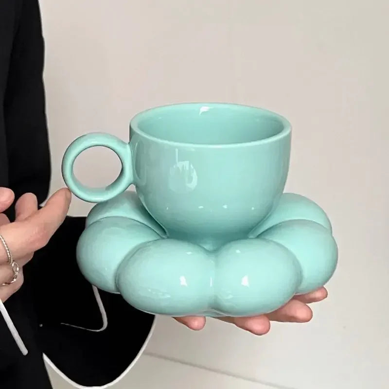 Cloud Ceramic Mug & Saucer Set – Colorful 200ml Coffee Cup for Cozy Kitchen or Office