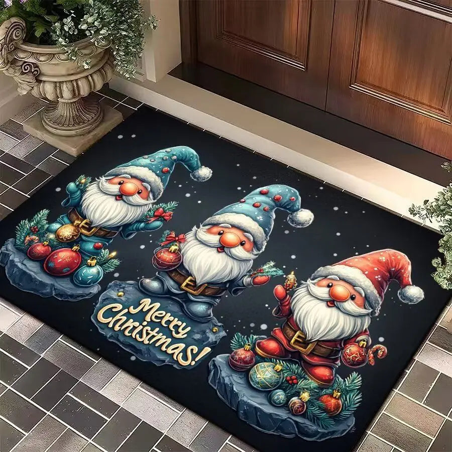 Festive Gnome Merry Christmas Door Mat – Soft Non-Slip Flannel Holiday Entryway Mat