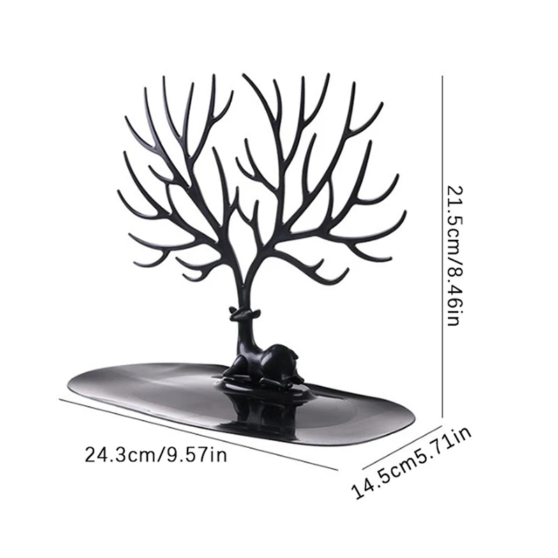 Reindeer Tree Jewelry Stand with Tray for Dressers or Nightstands