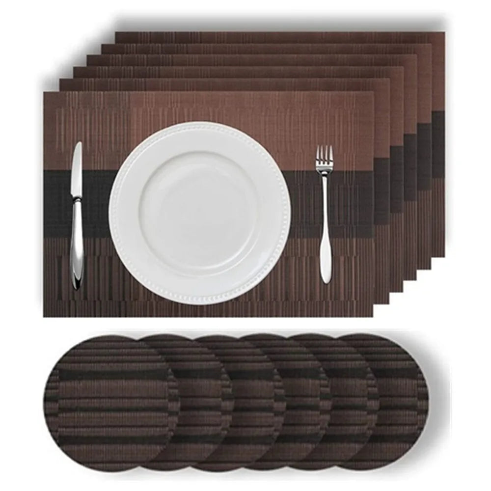 Set of 6 Woven Vinyl Placemats & Coasters for Dining Table Organization in Neutral Colors
