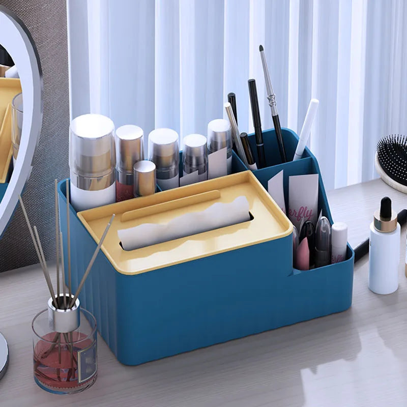 6-Section Desk Organizer with Tissue Box and Remote Holder for Living Room, Office, or Kitchen