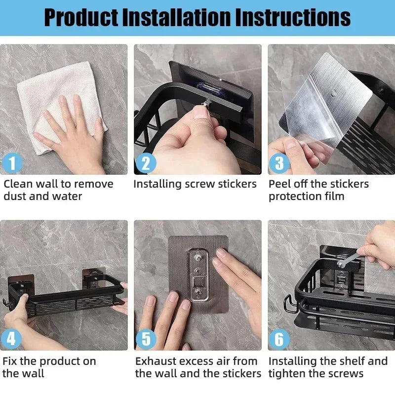 Wall-Mounted Aluminum Organizer Shelf (Adhesive, No-Drill)