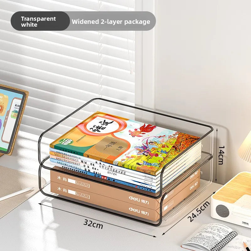 Stackable Clear Desktop Document Tray, A4 Size Metal Organizer
