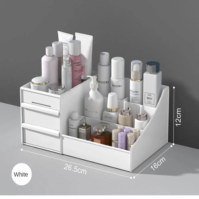 Drawer-Style Plastic Desktop Organizer for Skincare, Makeup & Vanity Storage – White