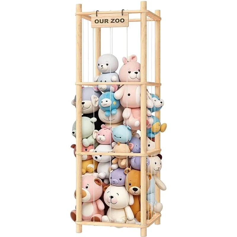 Natural Wood 'Zoo Cage' Stuffed Animal Organizer Shelf for Kids’ Bedrooms & Playrooms