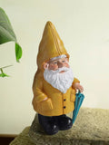 Garden Gnome Statue with Yellow Raincoat and Umbrella