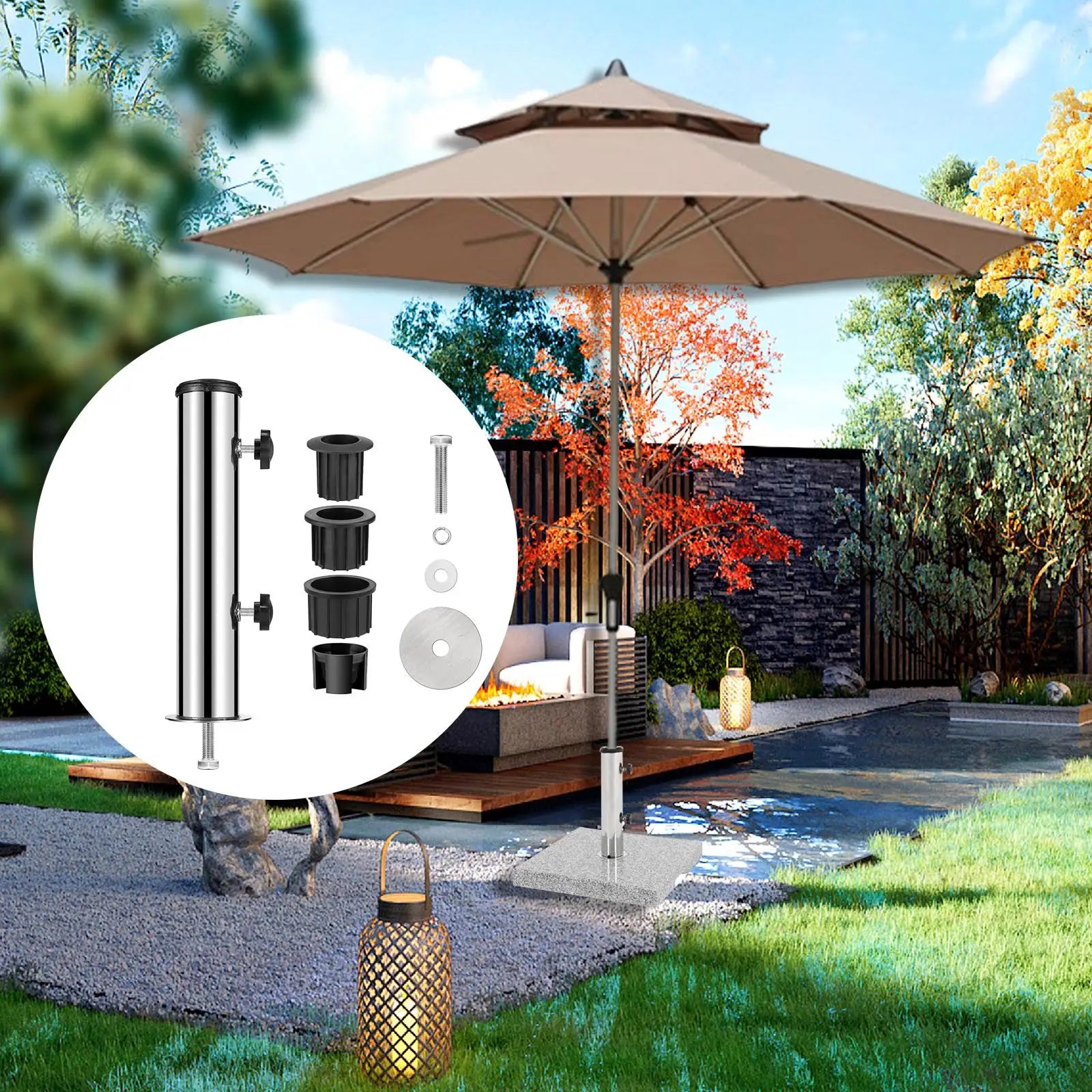 Stainless Steel Outdoor Umbrella Stand Base for Patio, Balcony, or Garden