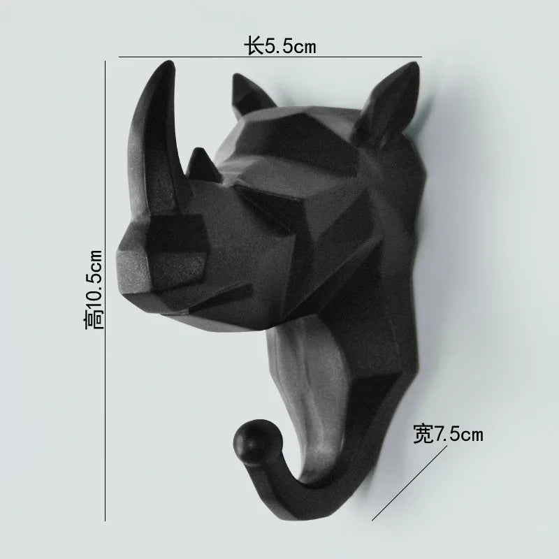 Low-Poly Animal Head Resin Wall Hook – Deer, Elephant, Rhino, or Unicorn Shape for Entryway, Bedroom, or Kids Room