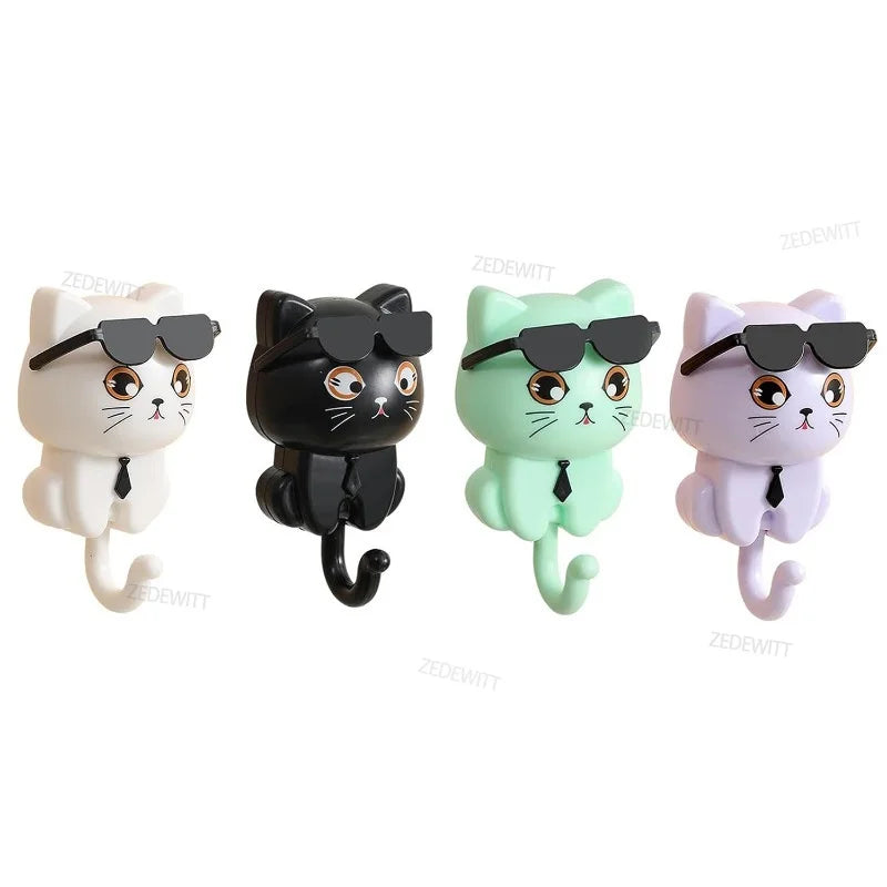 Cool Cat Adhesive Wall Hook – Decorative Cat Key, Towel & Hat Holder for Entryway, Kitchen, or Desk