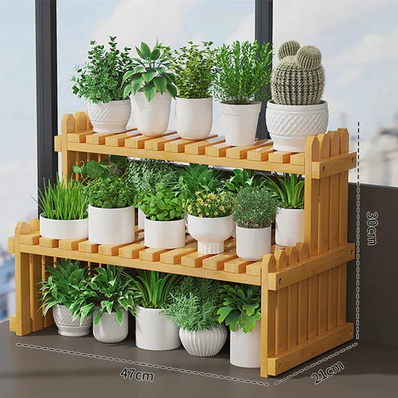 2-Tier Bamboo Plant Stand Shelf for Windowsill, Countertop, or Desk Organization