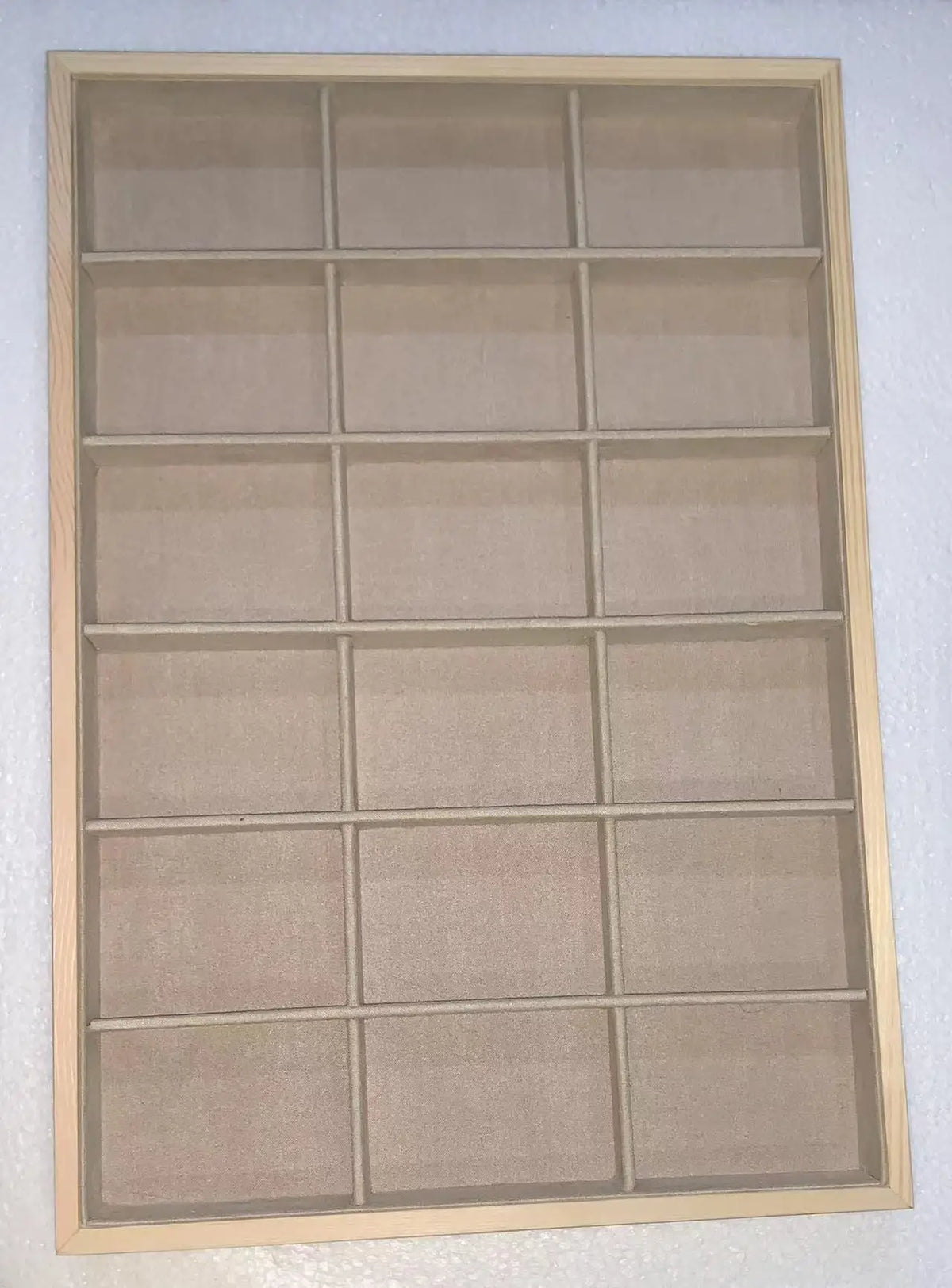 Velvet Jewelry Tray for Drawer or Dresser Organization – Beige & Apricot Wood Display with Compartments for Rings, Necklaces, Earrings