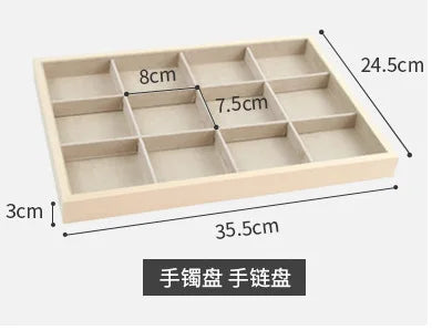 Velvet Jewelry Tray for Drawer or Dresser Organization – Beige & Apricot Wood Display with Compartments for Rings, Necklaces, Earrings