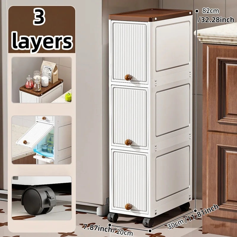 Slim Rolling Cabinet with Doors – 20cm Wide Storage for Kitchen or Bedroom