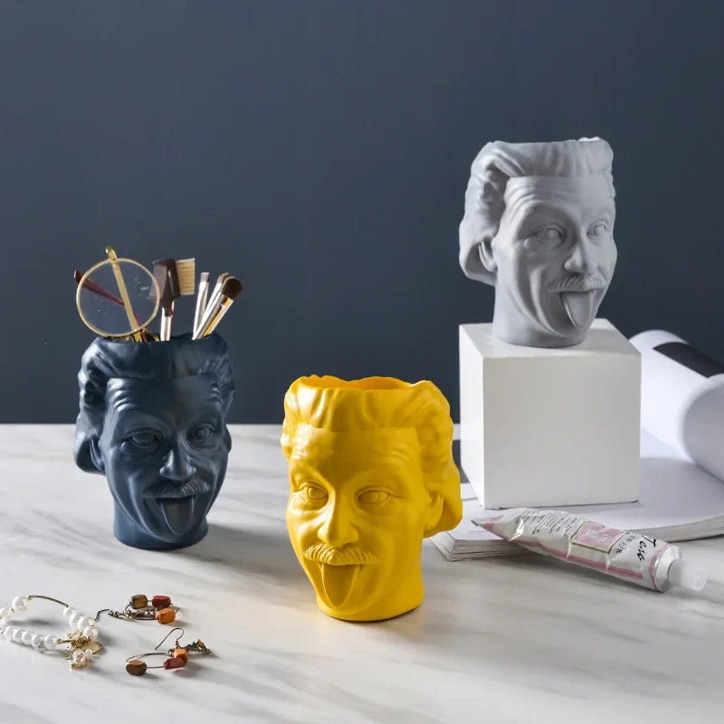 Arden Sculptural Head Vase in Bold Colors – Resin Desktop Flowerpot for Living Room or Office