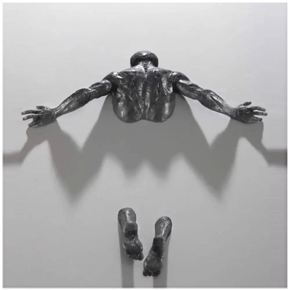 Verro Abstract Climbing Man 3D Wall Sculpture in Imitation Copper Resin for Dramatic Modern Living Room or Entryway Art