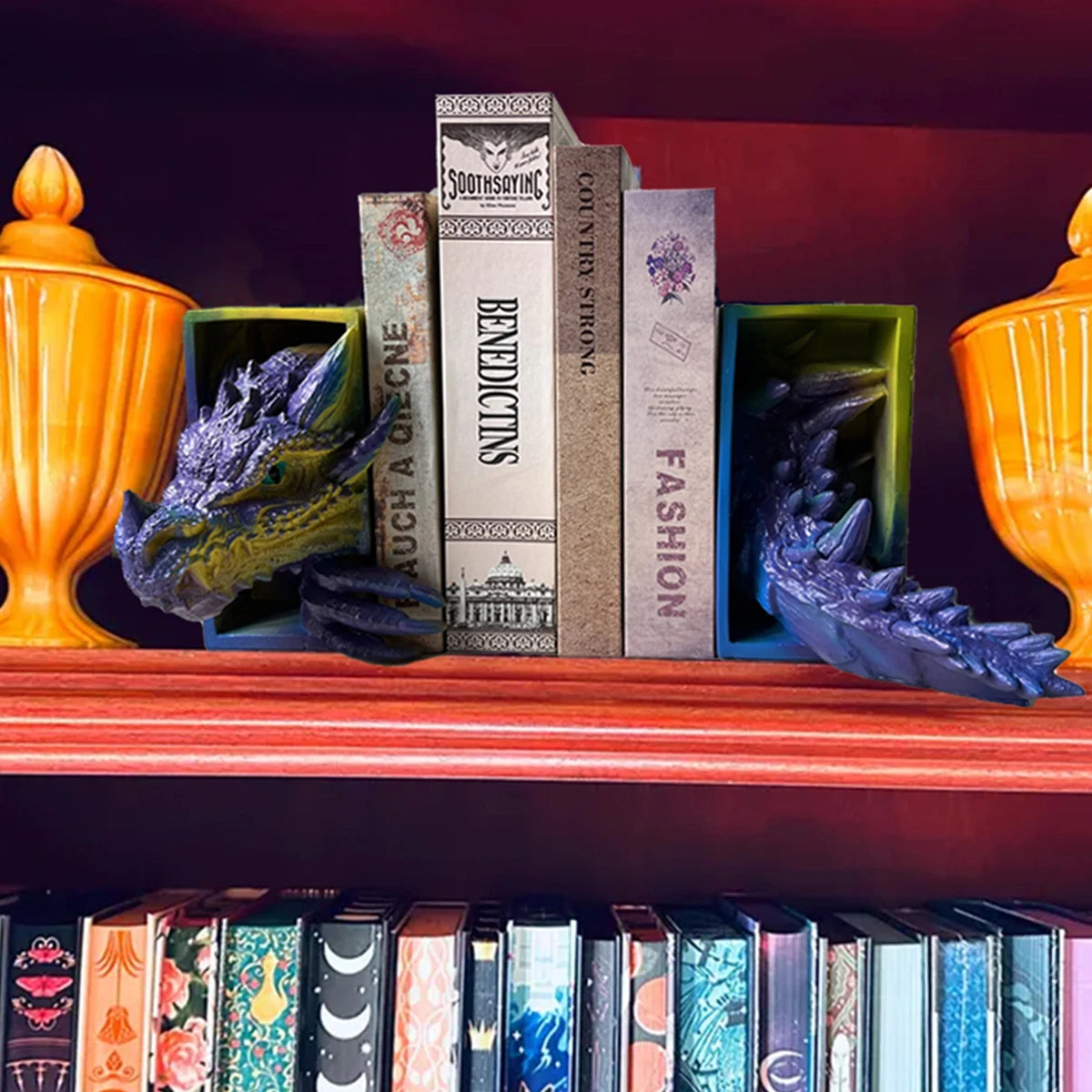 Drake Resin Dragon Bookends, Set of 2 – Decorative Fantasy Shelf Accents