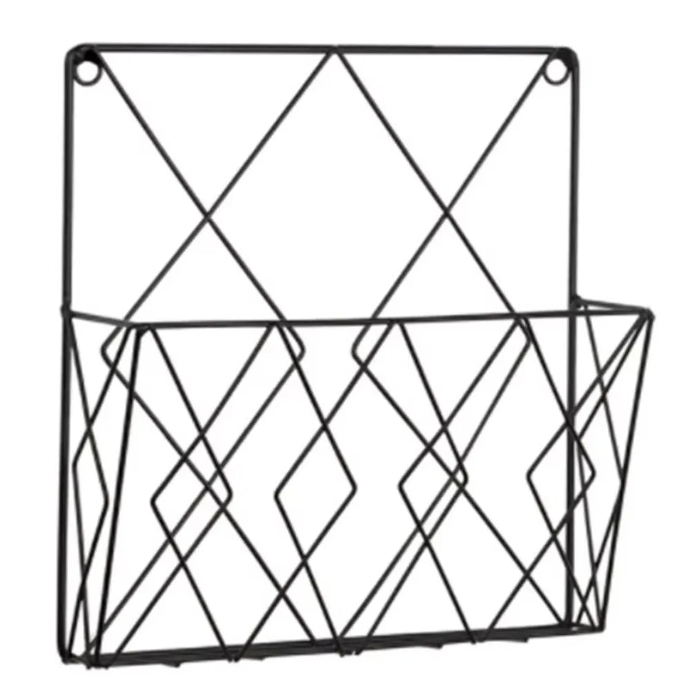 Diamond Grid Metal Wall-Mounted Magazine Rack Organizer – Black or Gold, Living Room & Home Office