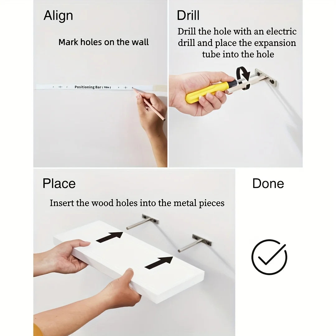 Installation steps for wall-mounted wooden floating shelf