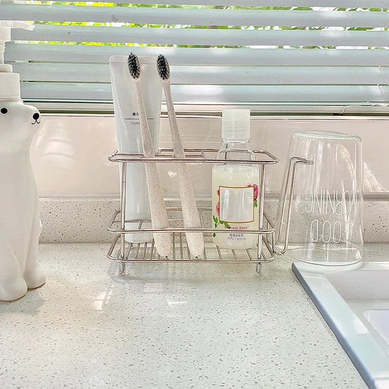 Stainless Steel Countertop Toothbrush & Toothpaste Holder for Bathroom