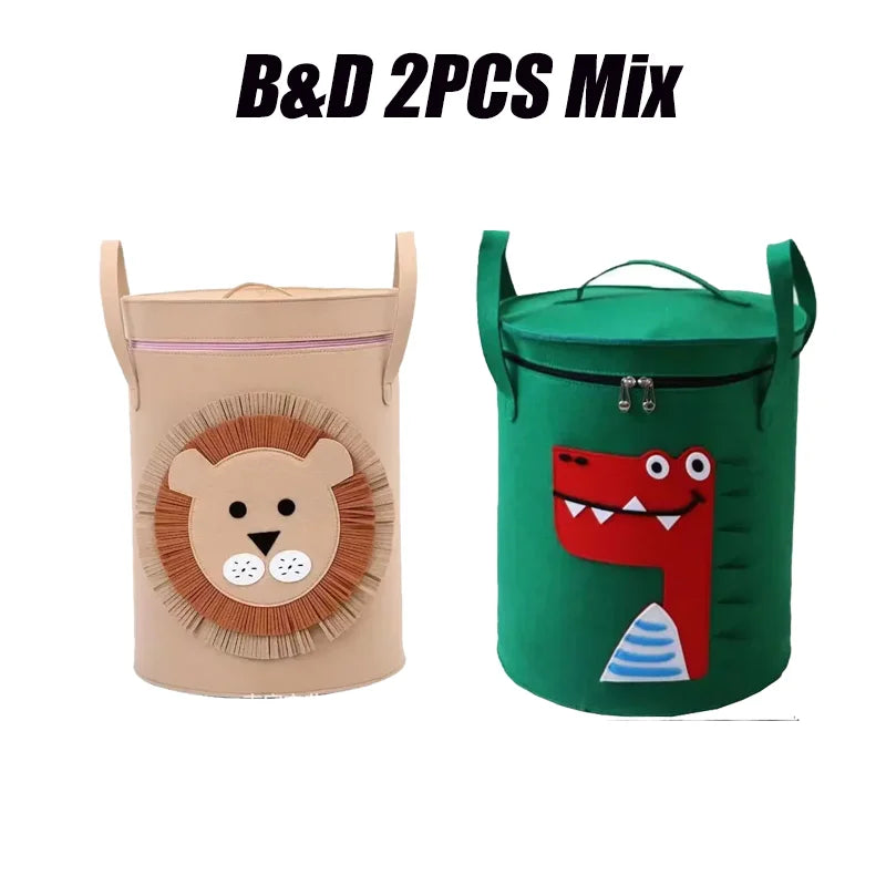 Cartoon Animal Felt Toy Storage Bin with Lid