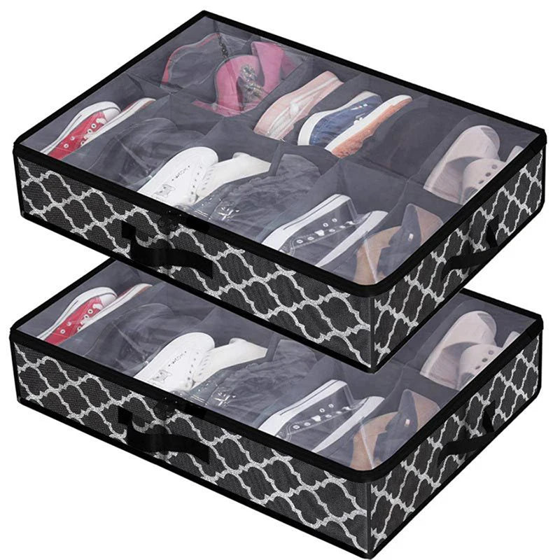 Under Bed Shoe Storage Organizer with Clear Window – Holds 12-16 Pairs