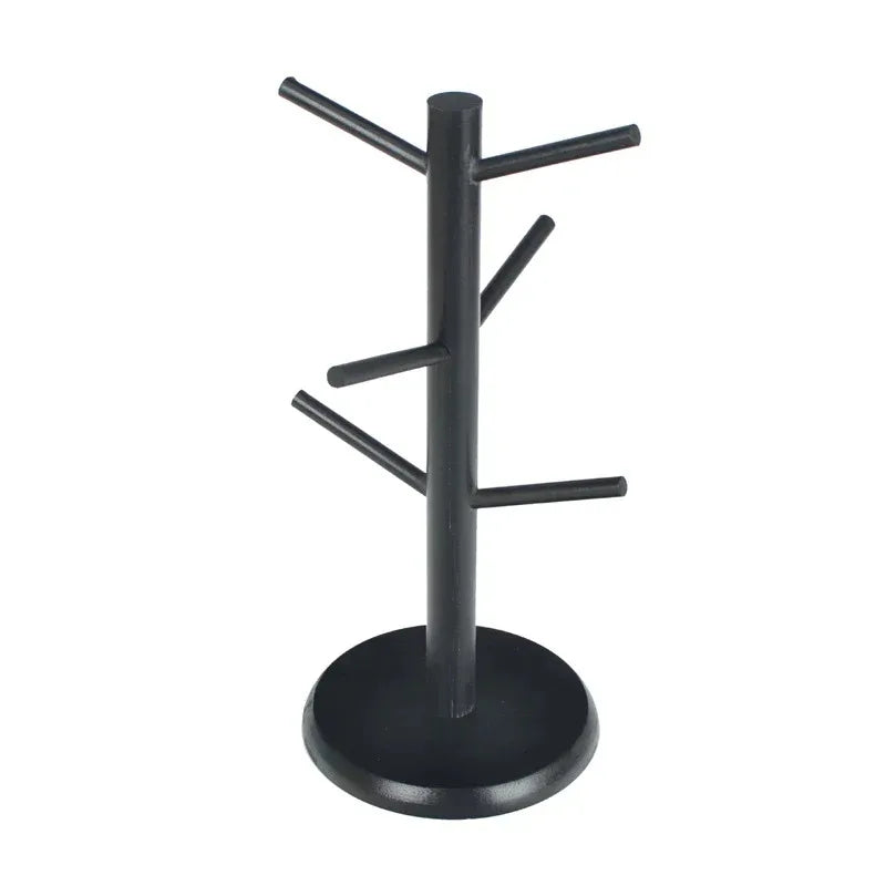 Tree-Style Wooden Mug Holder Stand with 6 Hooks for Kitchen or Coffee Bar