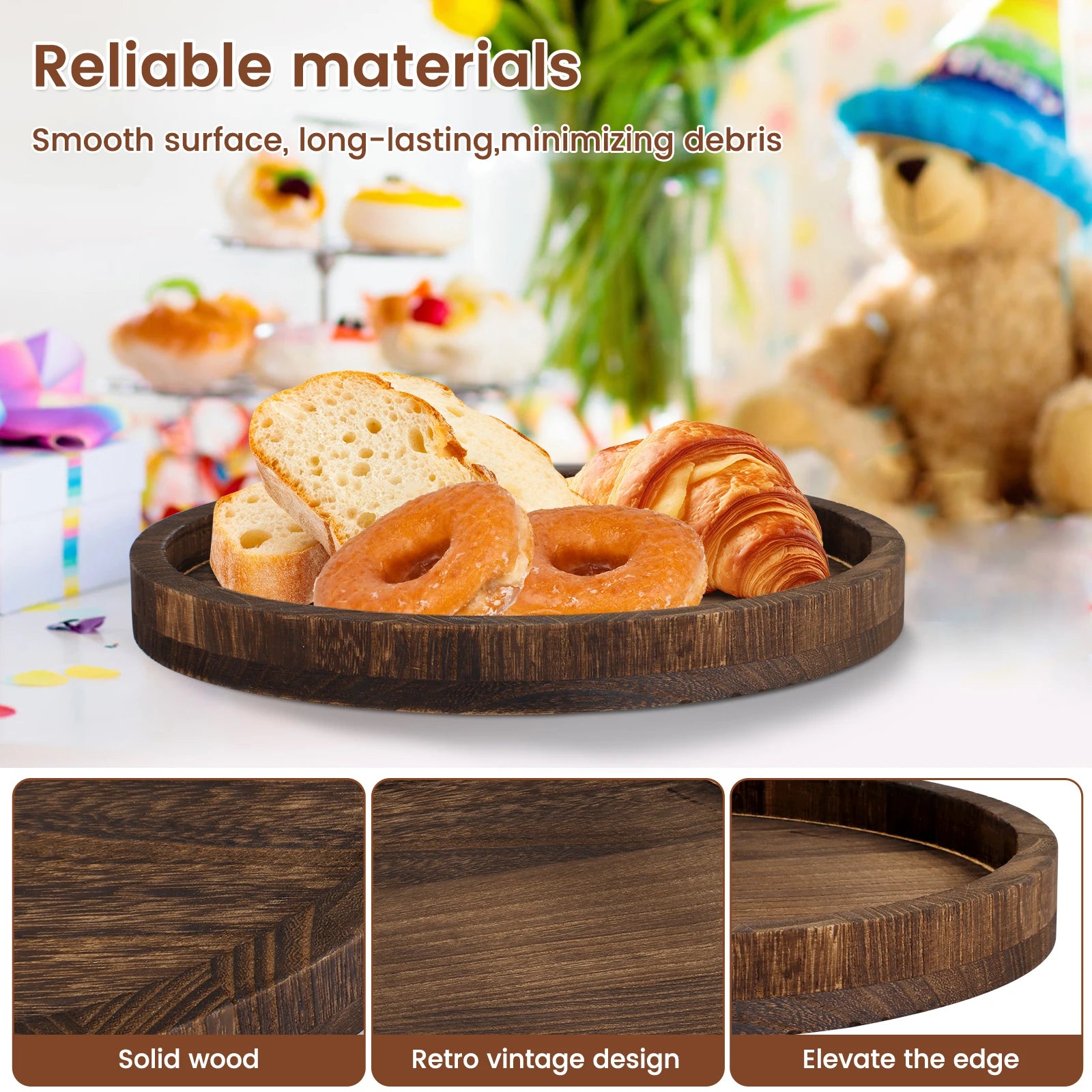 30cm Round Wooden Tray for Coffee Table, Serving, and Decor