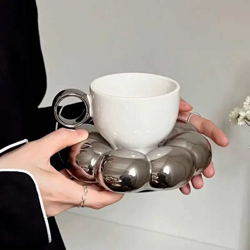 Cloud Ceramic Mug & Saucer Set – Colorful 200ml Coffee Cup for Cozy Kitchen or Office