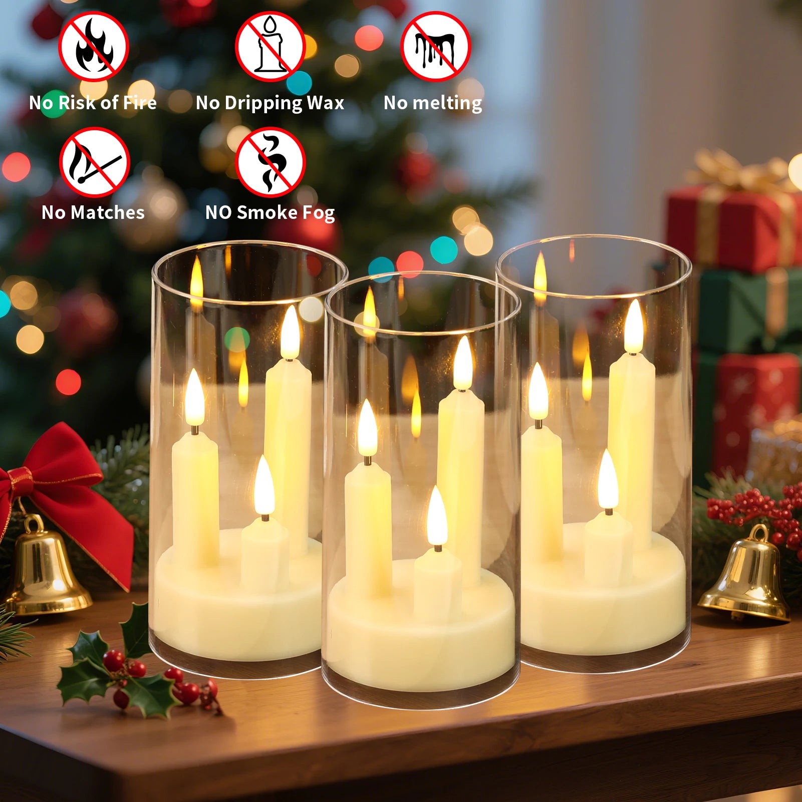 Cyra Cylinder Flameless LED Taper Candle Trio