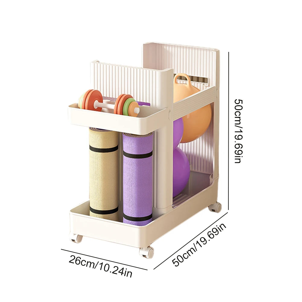 Rolling Home Gym Organizer Cart for Yoga Mats & Weights
