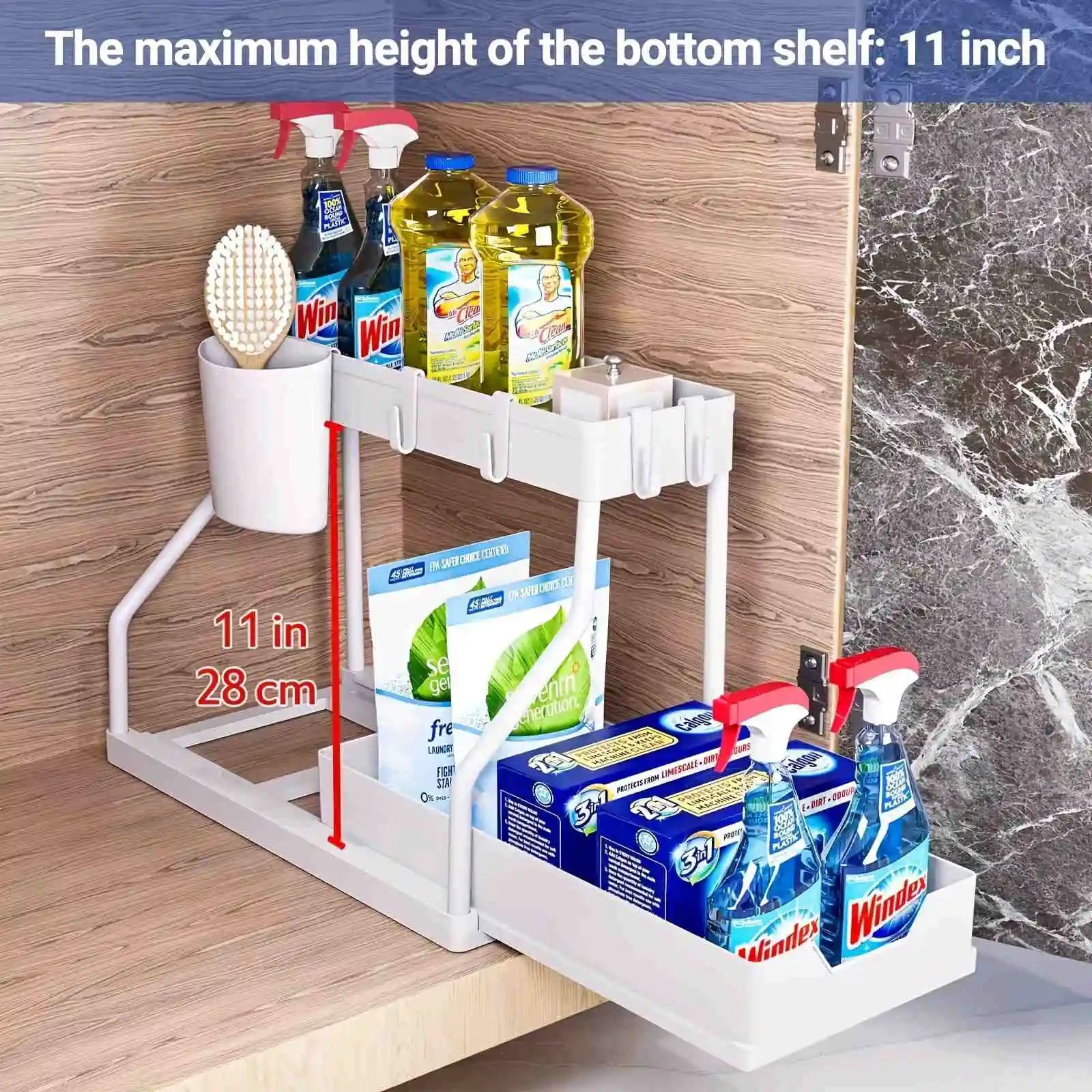 2-Tier Pull-Out Under Sink Organizer for Kitchen or Bathroom
