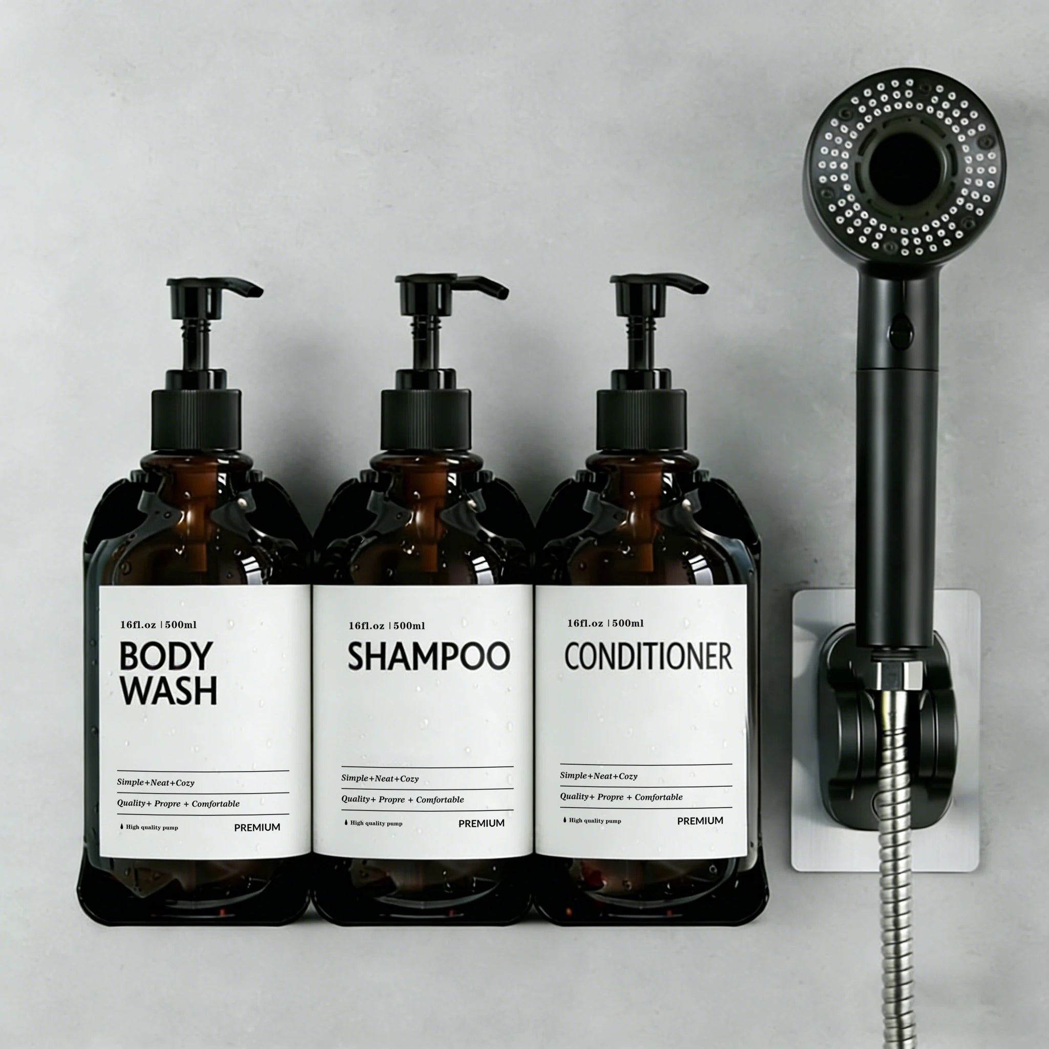 Wall-Mounted Amber Dispenser Set for Shower Essentials
