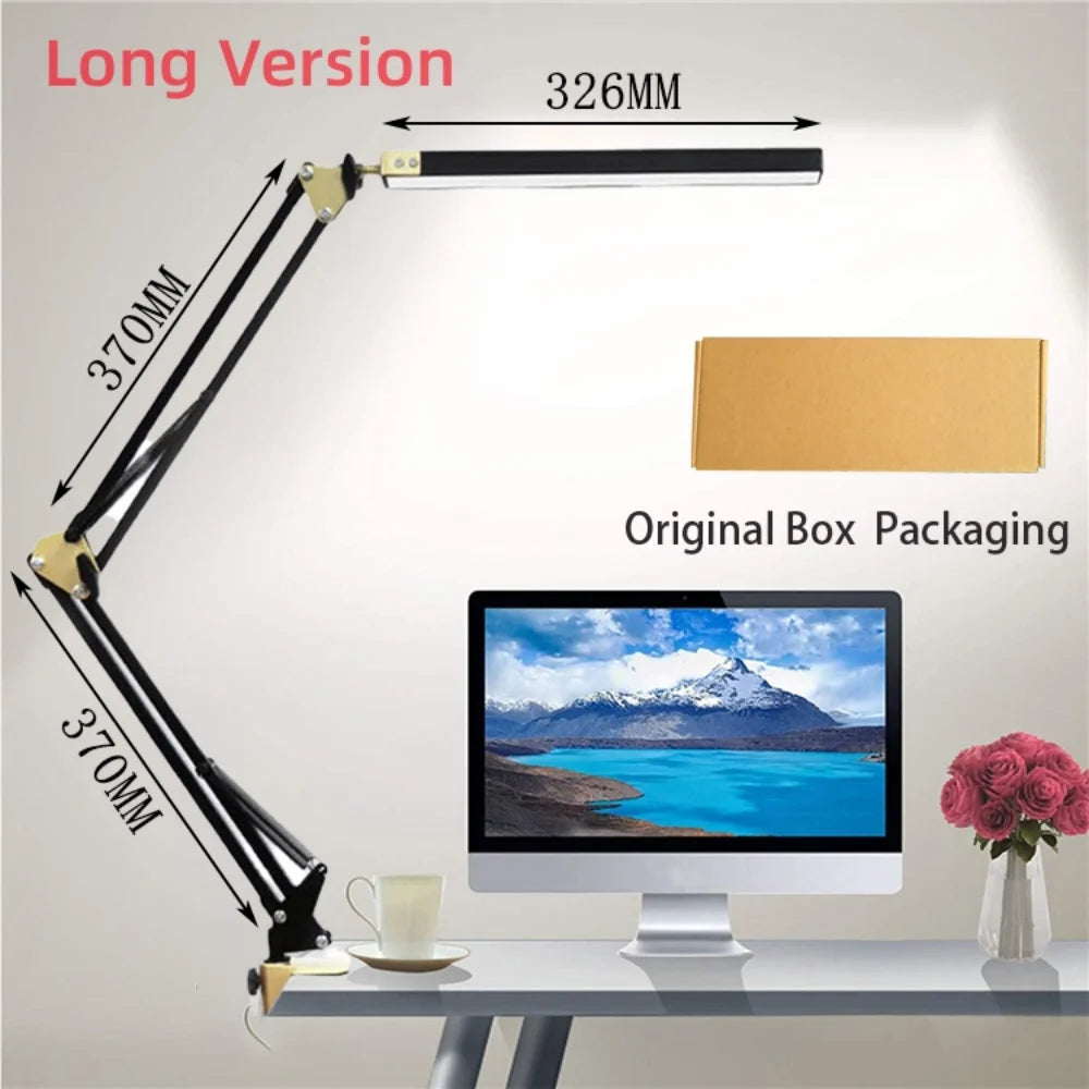 Adjustable LED Desk Lamp with Clamp – Dimmable Swing Arm Light for Home Office, Eye Comfort, and Small Spaces