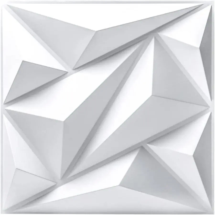 White geometric 3D PVC wall panel with faceted diamond pattern