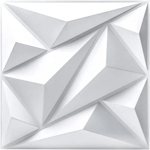 White geometric 3D PVC wall panel with faceted diamond pattern