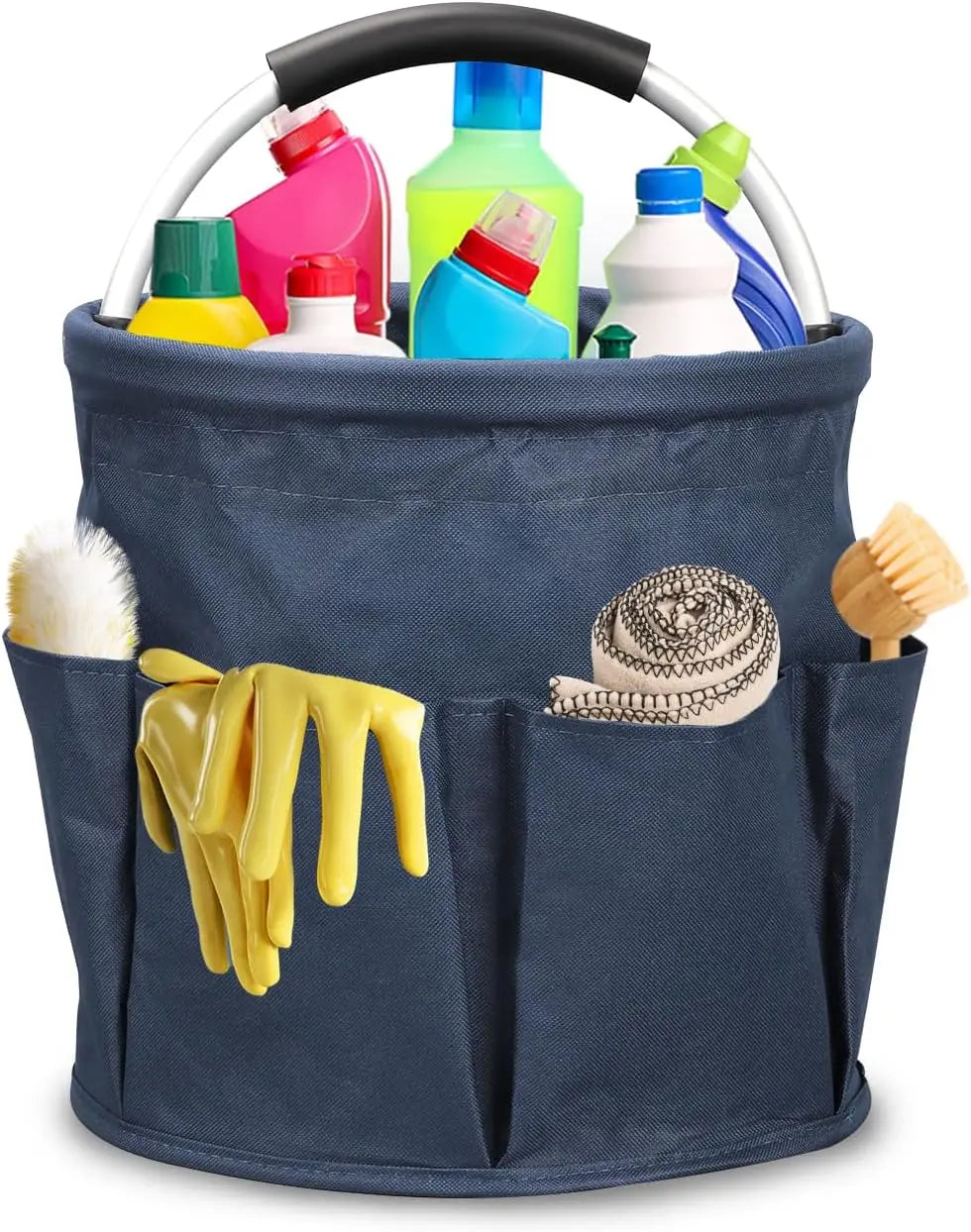 Foldable Cleaning Caddy with Handle and Pockets, 17L Capacity