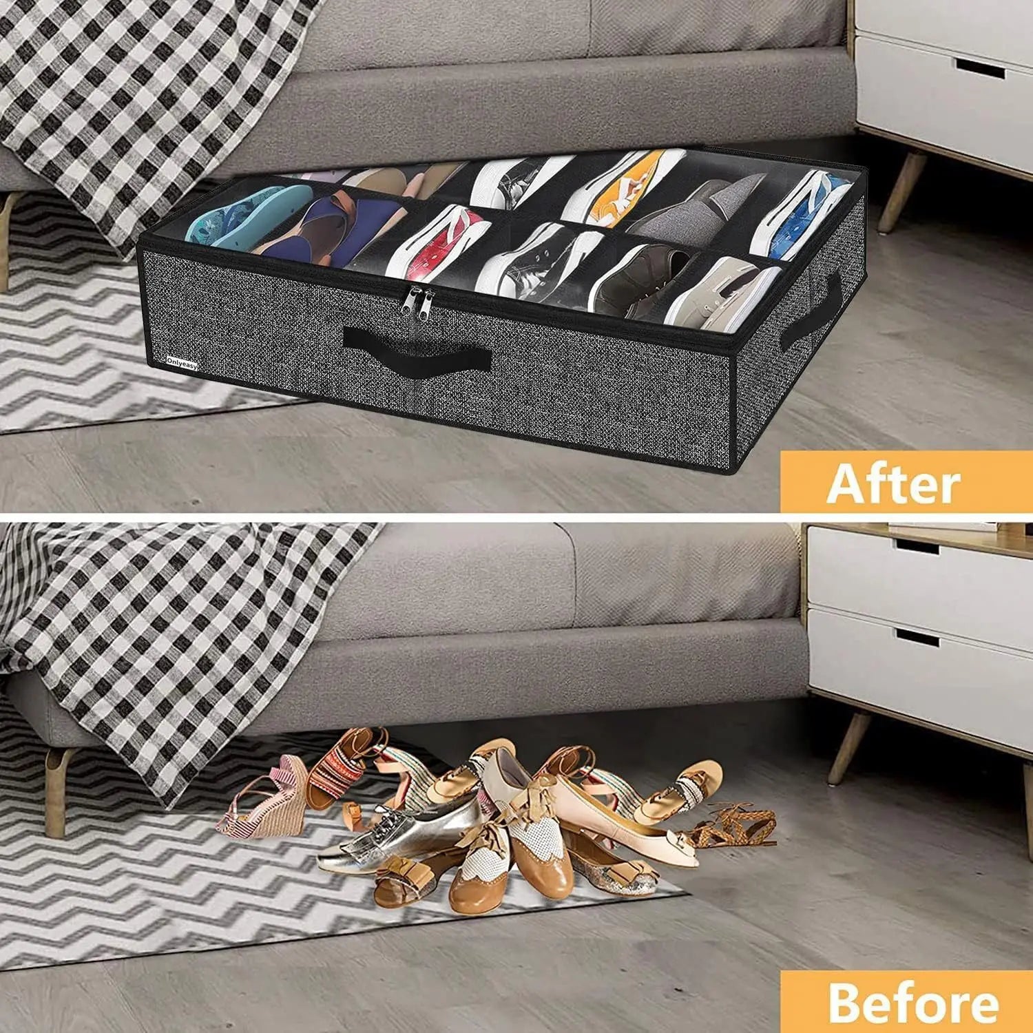 Under Bed Shoe Storage Organizer with Clear Window – Holds 12-16 Pairs
