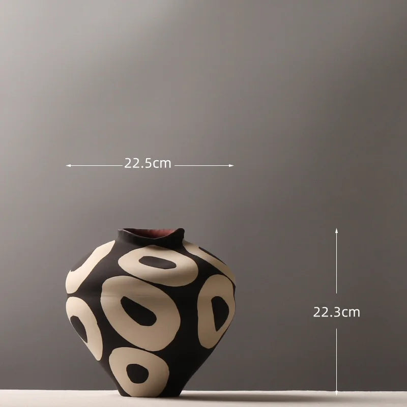 Hand-Drawn Geometric Ceramic Vase for Tabletop Arrangement