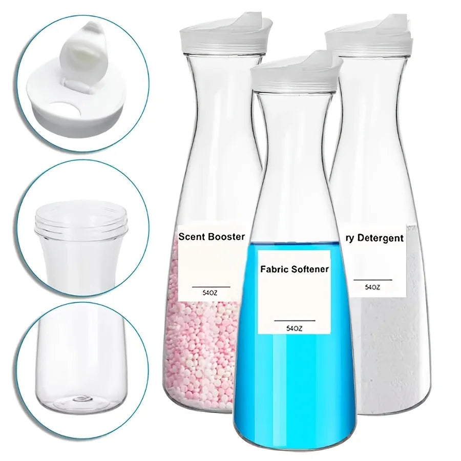 Clear 54oz Laundry Detergent Dispenser Set – PS Plastic Bottles for Soap, Softener, or Boosters