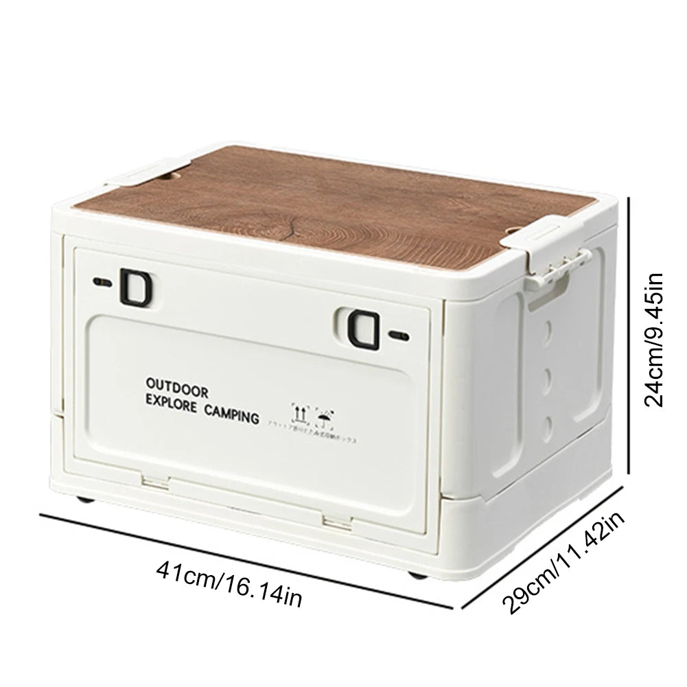 Collapsible Storage Bin with Side Open Doors & Wooden Lid – 20L/30L