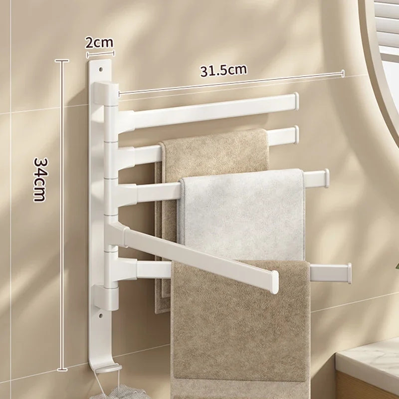 Wall-Mounted Rotating Aluminum Towel Rack for Bathroom or Kitchen – 2 to 5 Bars, Space-Saving Hanger in Black, Gray, or White