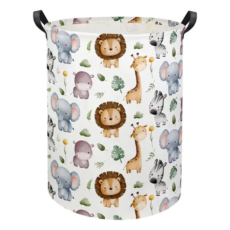 Foldable Animal Print Laundry Hamper with Double Handles – Waterproof Polyester Nursery & Kids Room Storage Basket