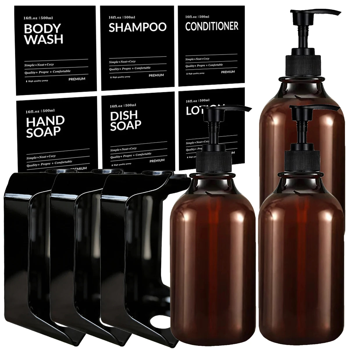 Wall-Mounted Amber Dispenser Set for Shower Essentials