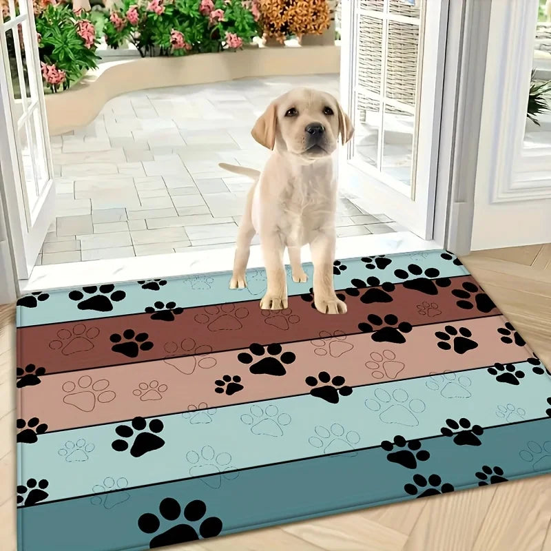 Absorbent Dog Paw Print Entryway Mat with Anti-Slip Backing for Muddy Paws & Pet-Friendly Homes