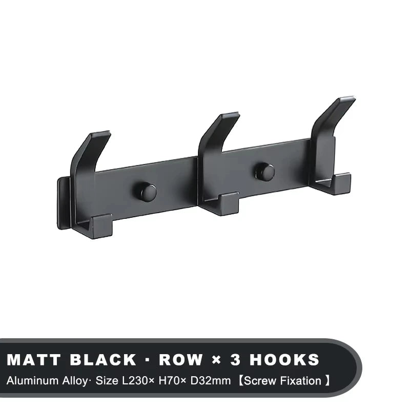 Wall-Mounted Black Metal Hook Rack for Bathroom or Entryway Organization